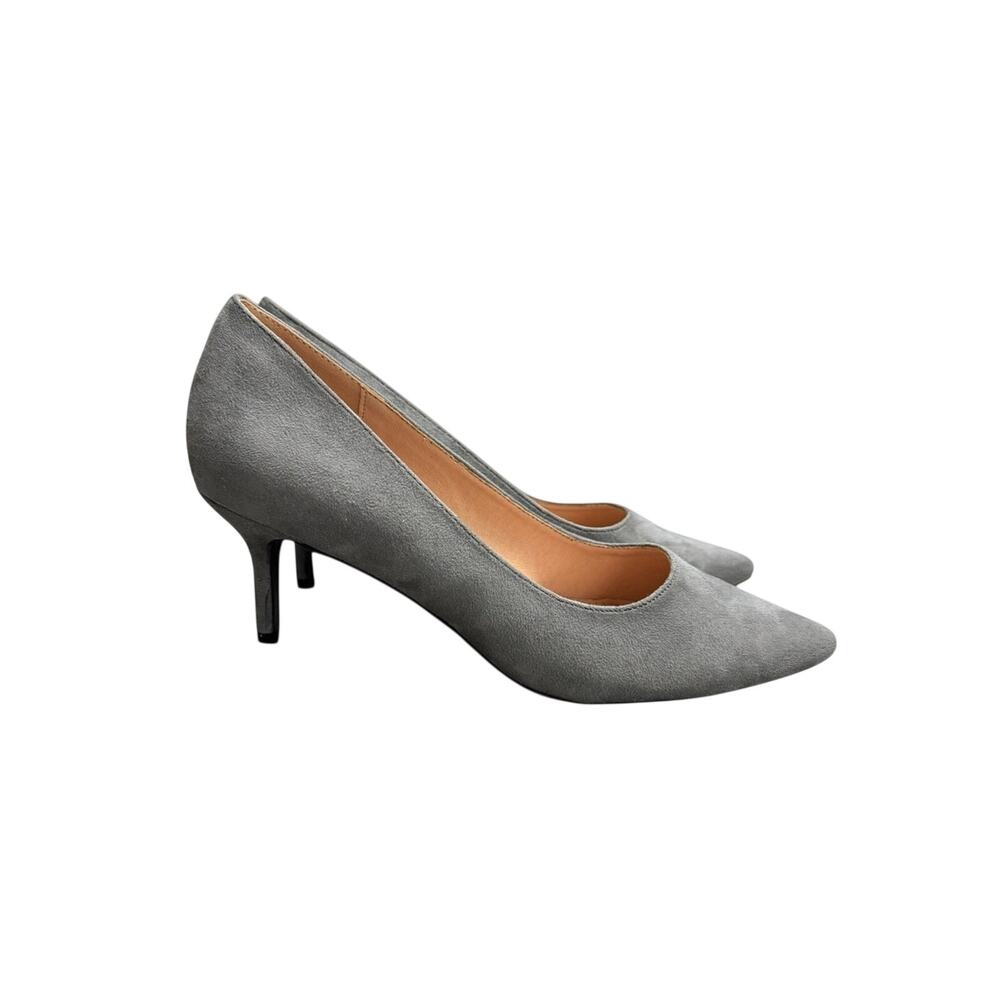 French Connection Kate Gray Faux Suede Pointed Mid Kitten Heel Pumps Size 10
